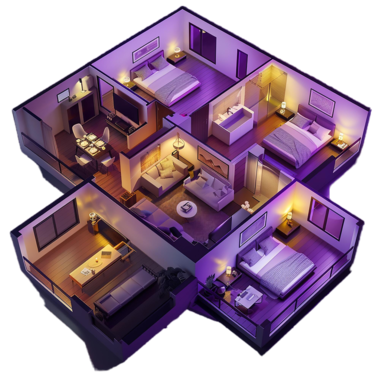 3d plan house dark purple background 19
