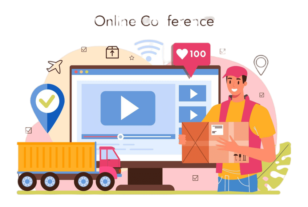 logistics content 1 logistic online service platform idea transportation distribution delivery loader uniform delivering cargo online conference flat vector illustration 50